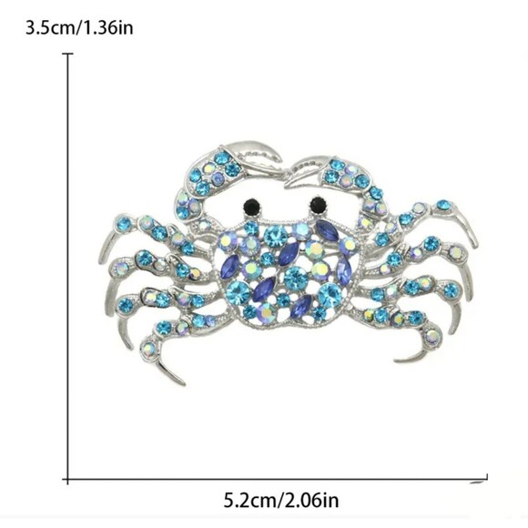 Silver Blue Crab brooch with gems - Picture 2 of 2